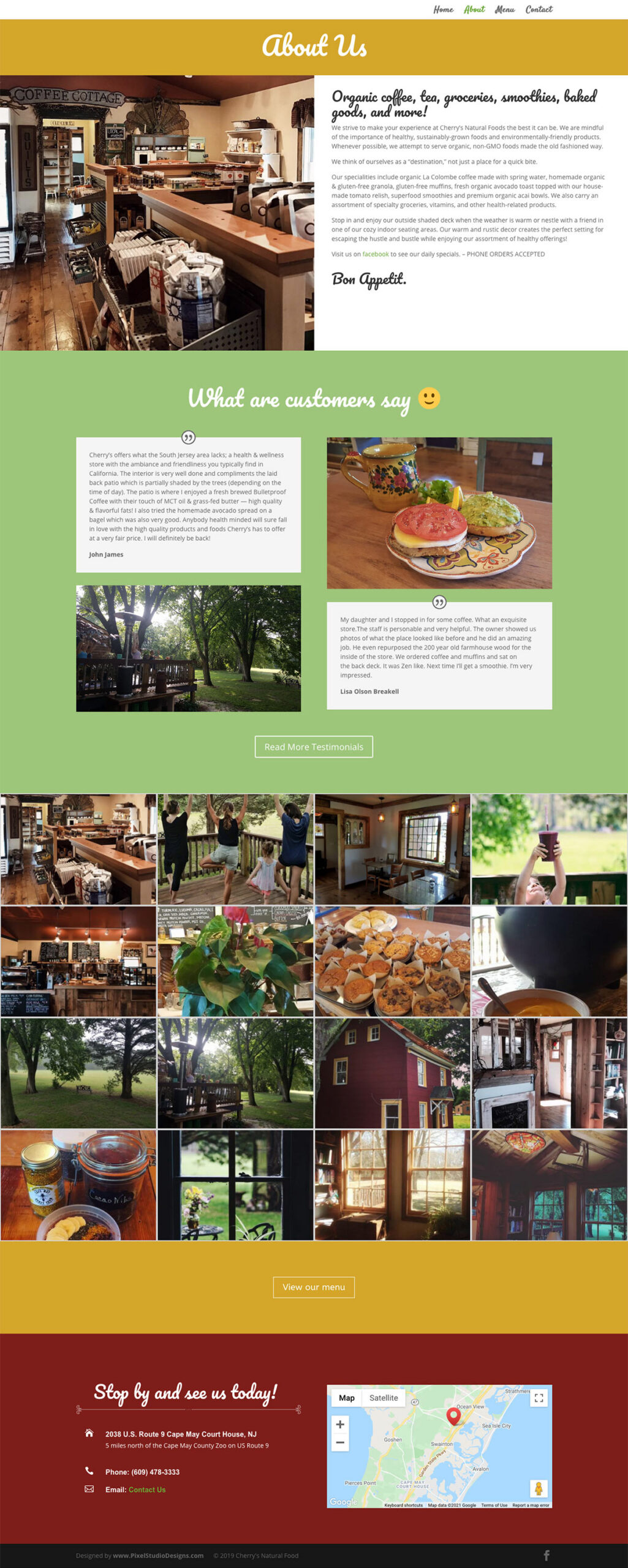 Full page preview of Cherry's Natural Foods About Page
