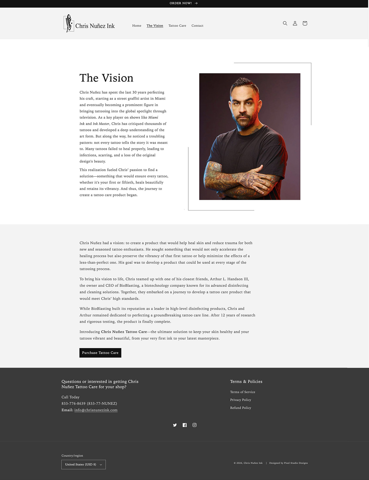 Full page preview of Chris Nunez Ink about page