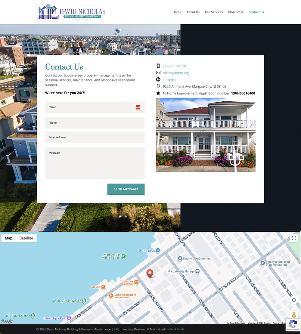 Full page preview of david nicholas property management contant page