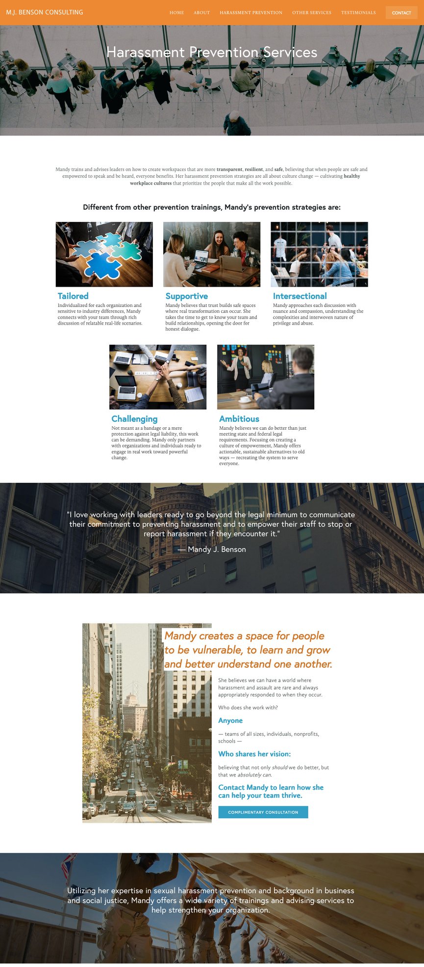 Full page preview of MJ Benson service page