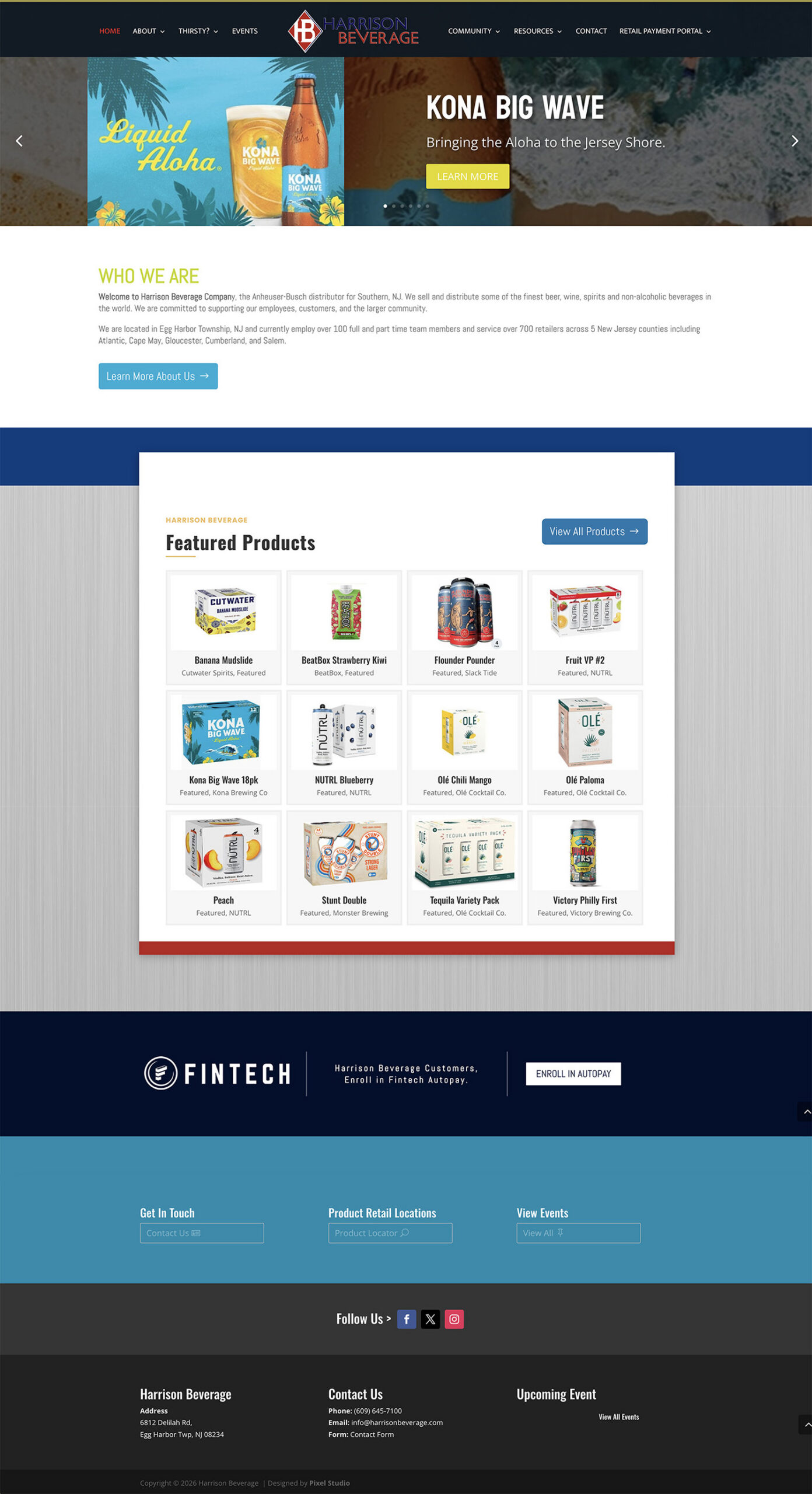 Full page preview of harrison beverage home page