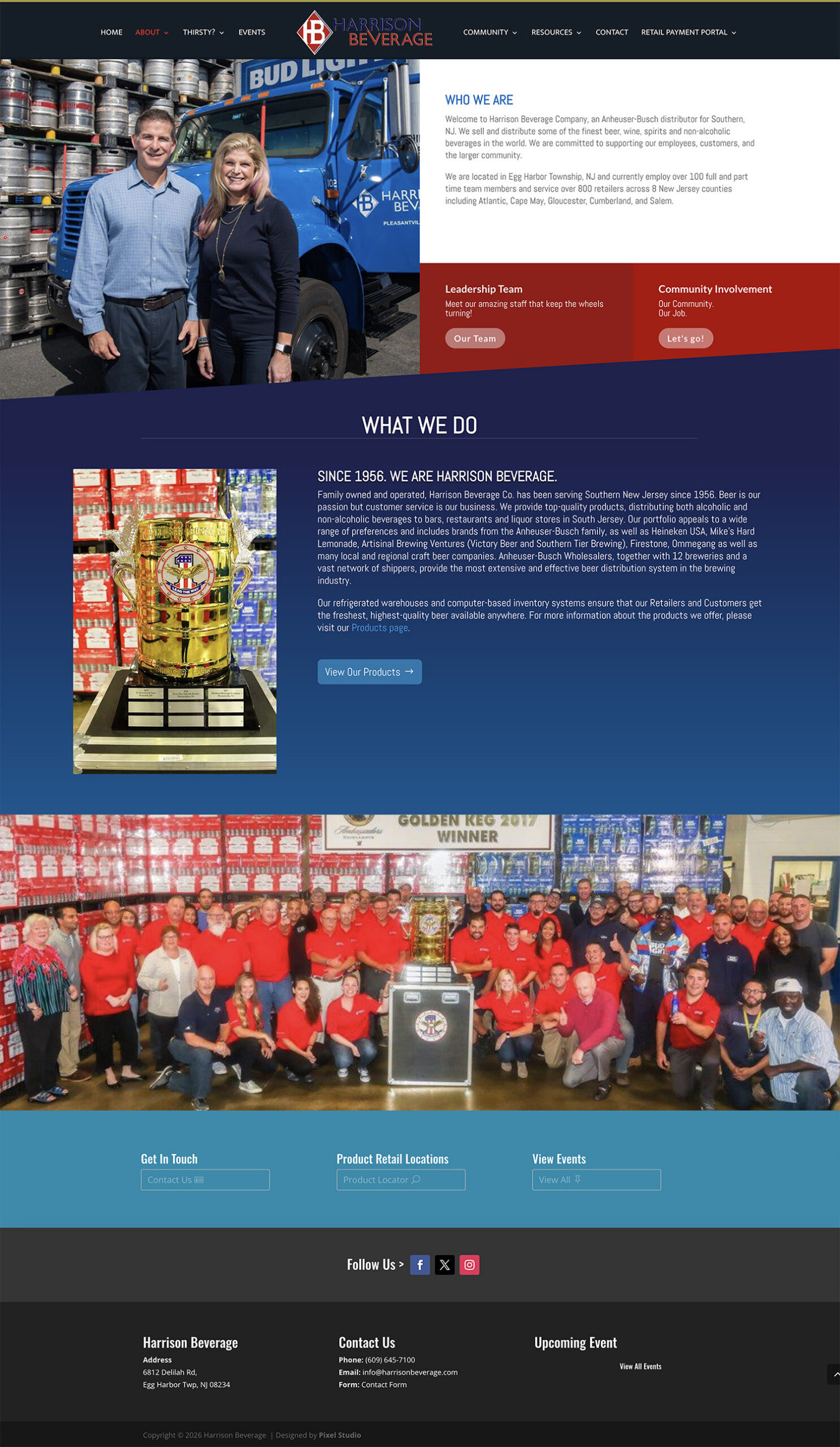 Full page preview of harrison beverage about page