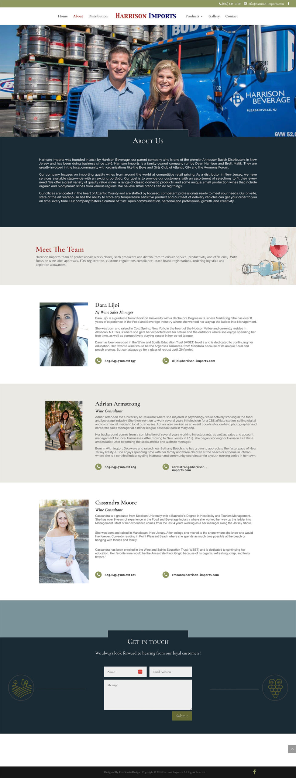 Full page preview of Harrison imports about page