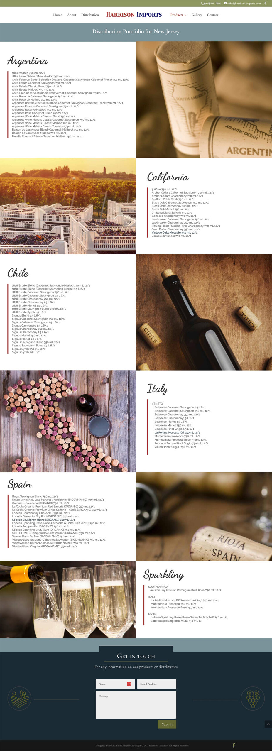 Full page preview of Harrison imports products page