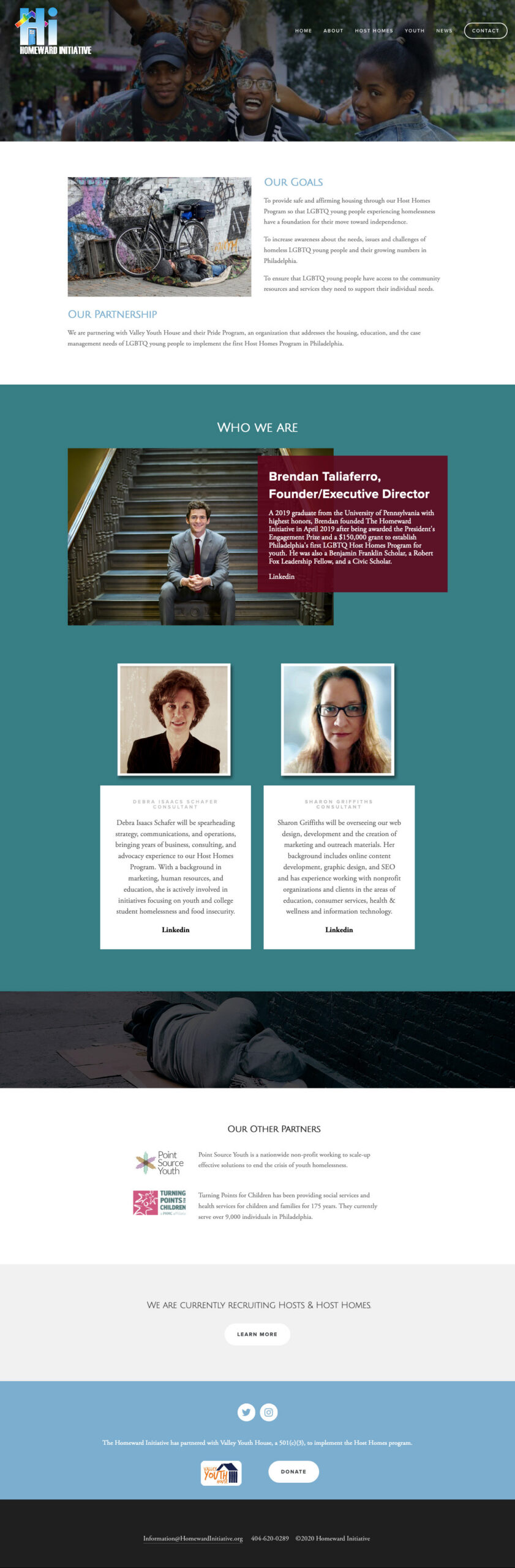 Full page preview of Homeward Initiative team page