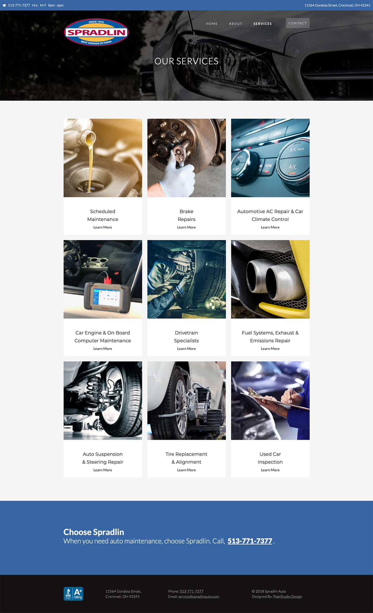 Full page preview of Spradlin Auto services page